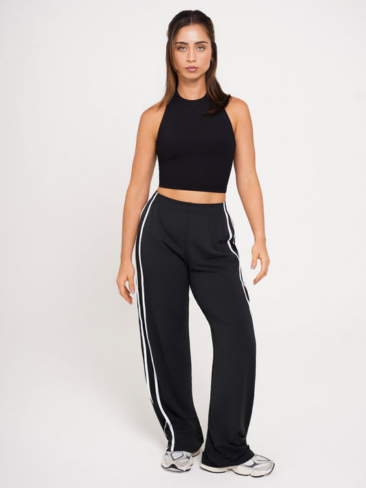 CALÇA WIDE MESH PRETO COM BRANCO