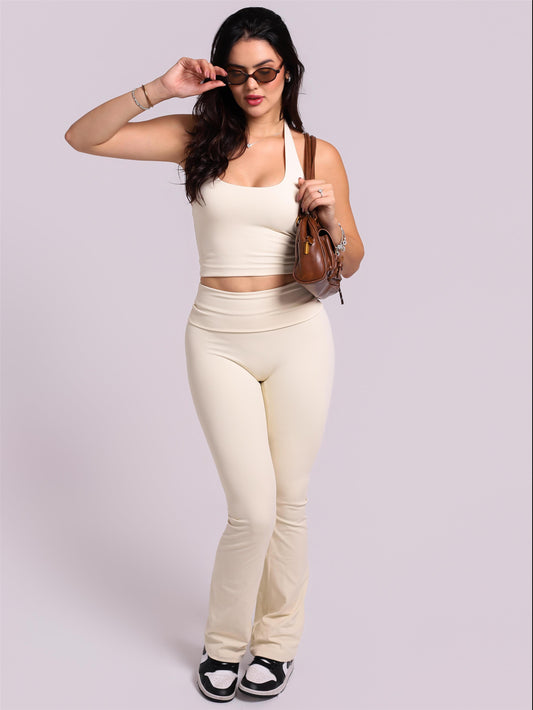 CALÇA FLARE FOLD BAUNILHA