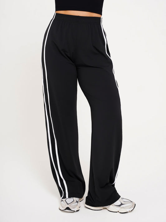 CALÇA WIDE MESH PRETO COM BRANCO