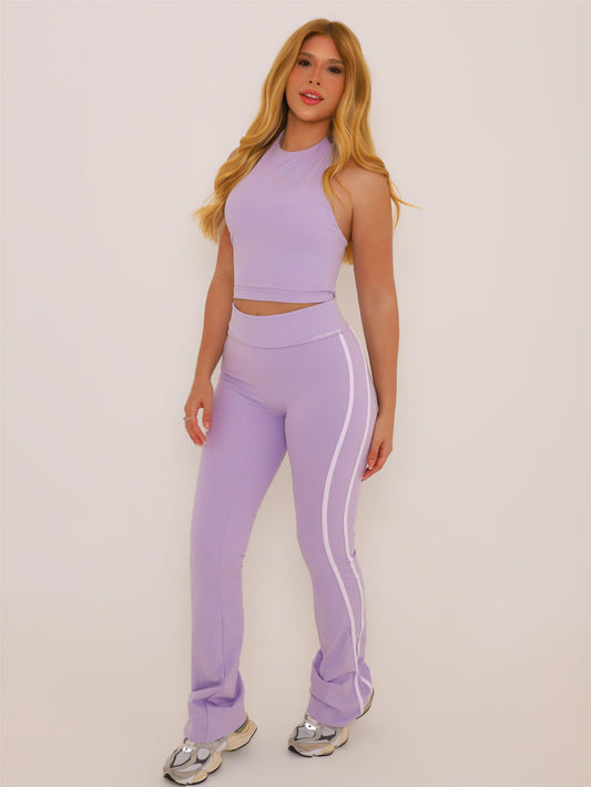 CALÇA FLARE FOLD DUO LAVANDA COM BRANCO