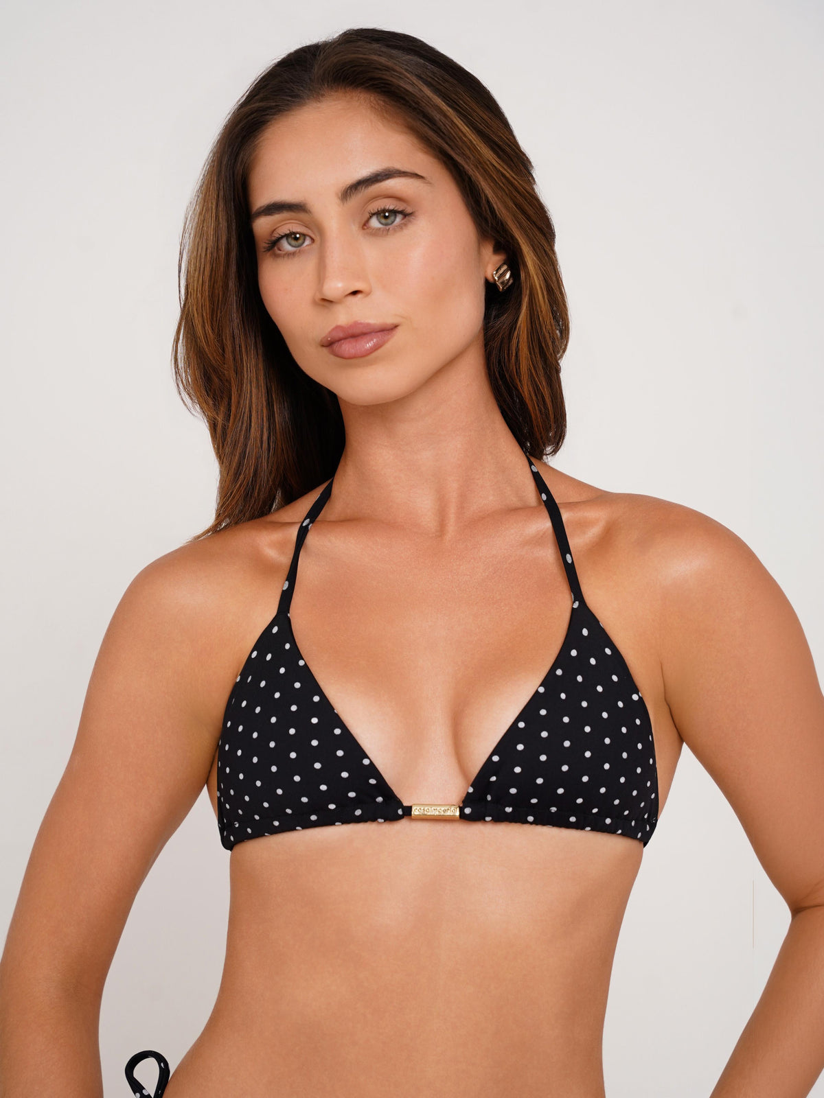 TOP TRIANGLE CORTININHA POÁ PRETO