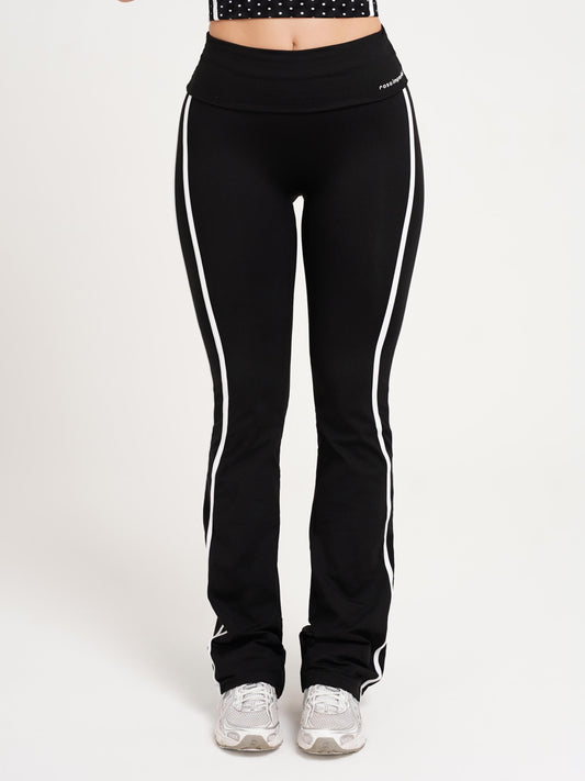 CALÇA FLARE FOLD DUO PRETO COM BRANCO